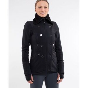 Lululemon Cozy Coat Black Double Breasted Sherpa Collar Jacket W4160S Size 6